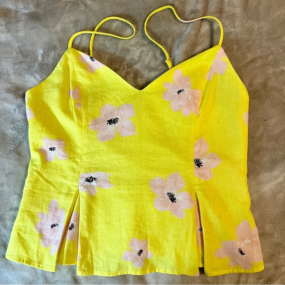 ZARA Cropped Summer Top Yellow Pink Flowers XL New - Picture 1 of 9